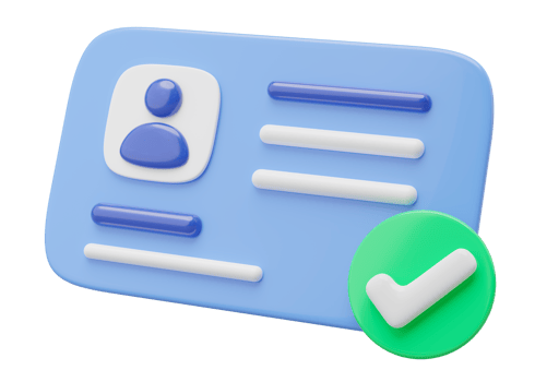 3d Id card icon. Identification card with check mark isolated on transparent. Approve identity verification card. human resources, plastic driver license, verify identity concept. 3d rendering. png