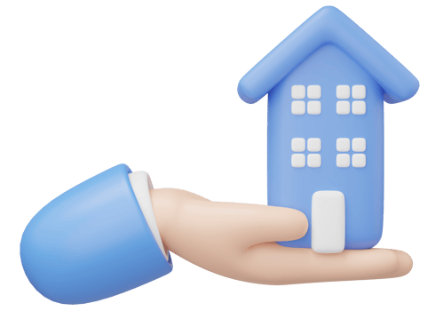 3D hand holding condo or apartment. Toy house in hand float isolated on transparent. Investment, real estate, mortgage, offer, loan home concept. Mockup Cartoon minimal icon. 3d rendering png