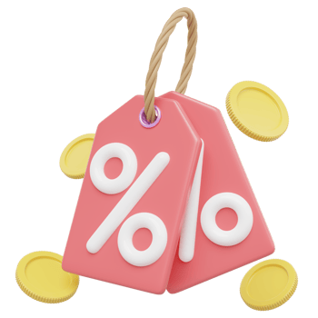 3d coupon shopping tag alert. Discount price tag and gold coin spread floating on transparent. Special time, Flash sale, Limited promotion offer concept. Cartoon icon minimal smooth. 3d rendering png