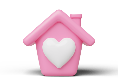3d pink house with white heart inside icon. Cute home model of care and love symbol. life after marriage, real estate, mortgage, loan concept. Mockup cartoon icon minimal style. 3d render illustration png