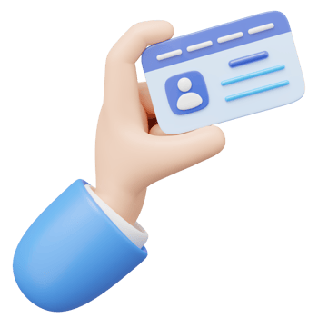 3D Hand holding Id card and floating isolated on transparent. Approve identity verification card. human resources, Plastic identification card, driver license, verify identity concept. 3d rendering. png