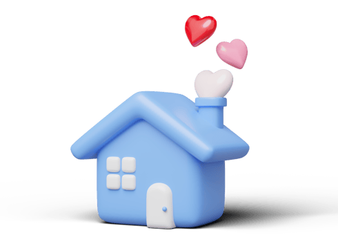 3d blue house with pink heart smoke. Cute home model of care and love symbol. life after marriage, real estate, mortgage, loan concept. Mockup cartoon icon minimal style. 3d rendering illustration. png