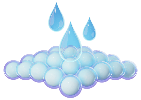 3D power dry icon. Water drop fall into blue desiccant. Close up materials of moisture absorbing fiber sheets. Odor materials for baby, adult diapers, sanitary pad, absorbent pad advertise. 3d render. png