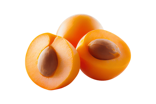 Fresh tasty apricot fruit with seed isolated on transparent background png