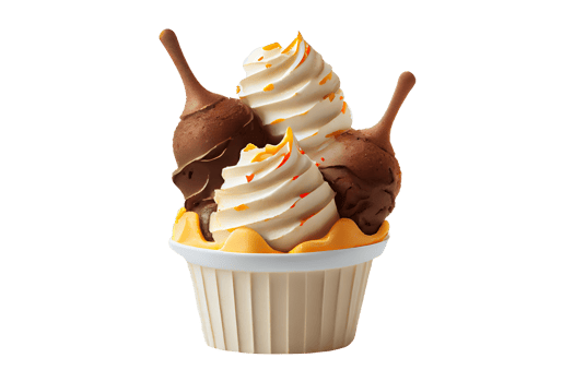 Tasty colorful ice cream cup with syrups and fruits on transparent background png
