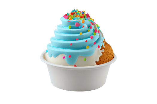 Tasty colorful ice cream cup with syrups and fruits on transparent background png