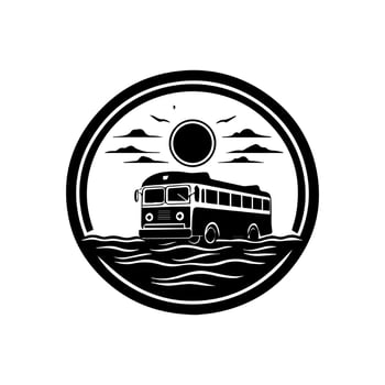 Transportation van logo design black and white handdrawn illustration vector
