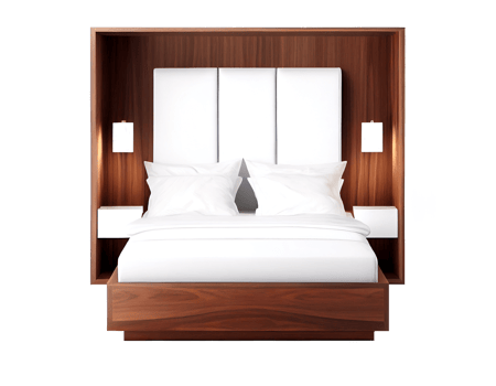 Walnut bed with sheet box isolated on transparent background, created with png