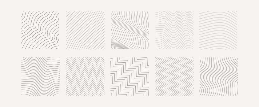 Set of abstract rectangle with line wave pattern. Geometric modern texture striped line design vector illustration
