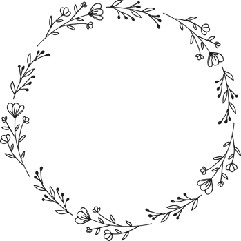 Wreath of doodle hand drawn flowers and leaves or circle floral frame border for wedding invitation, engagement, and greeting card png