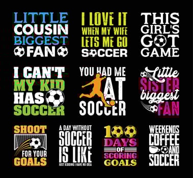 Soccer T shirt Design Bundle, vector Soccer T shirt  design, Football shirt, Soccer typography T shirt design Collection