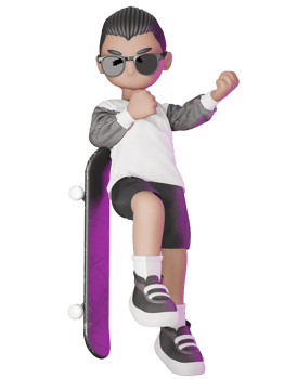 A cartoon character with sunglasses and a skateboard png