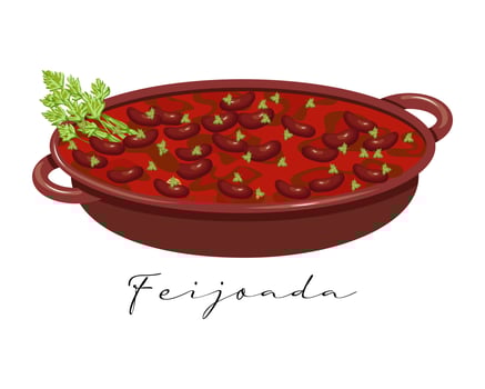 Beans with meat, Feijoada, Latin American cuisine, Brazilian national cuisine. Food illustration, vector