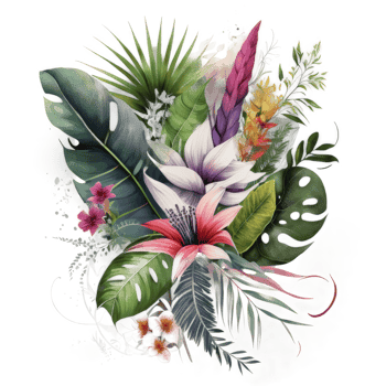 Watercolor tropical leaves cutout png
