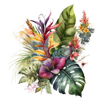 Watercolor tropical leaves cutout png