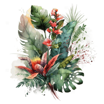 Watercolor tropical flowers cutout png