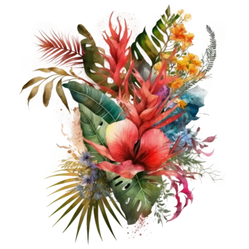 Watercolor tropical leaves cutout png