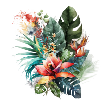 Watercolor tropical leaves cutout png