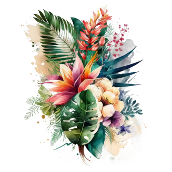 Watercolor tropical leaves cutout png