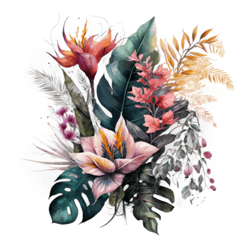 Watercolor tropical leaves cutout png