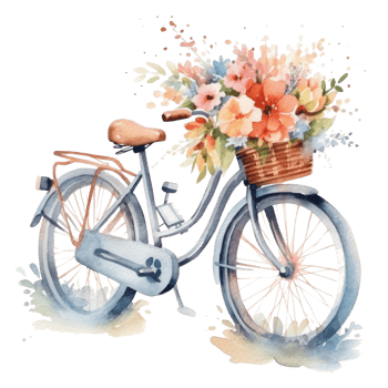 Cute watercolor bicycle with flowers. Illustration png