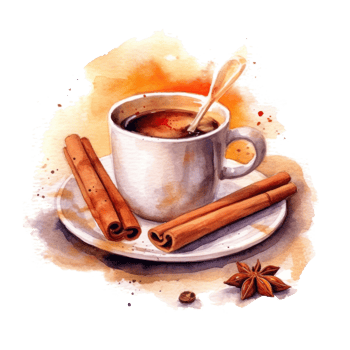 Watercolor coffee with cinnamon. Illustration png