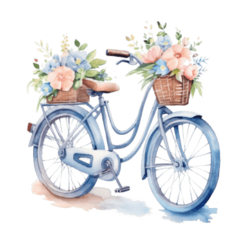 Cute watercolor bicycle with flowers. Illustration png