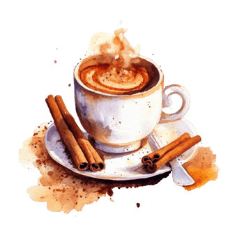 Watercolor coffee with cinnamon. Illustration png
