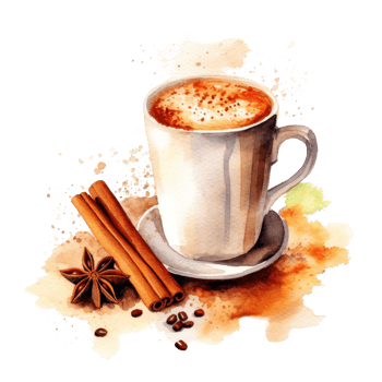 Watercolor coffee with cinnamon. Illustration png