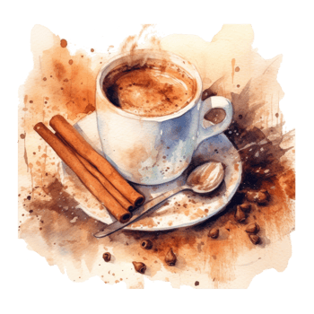 Watercolor coffee with cinnamon. Illustration png