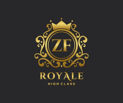 Golden Letter ZF template logo Luxury gold letter with crown. Monogram alphabet . Beautiful royal initials letter. vector
