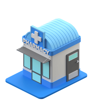 3D rendering of a isometric pharmacy building illustration png