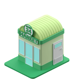 3D rendering of a isometric 24 hours shop building illustration png