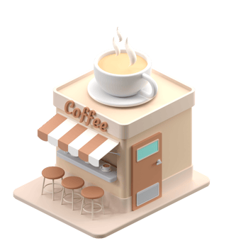 3D rendering of a isometric coffee shop building. Object on a transparent background. png