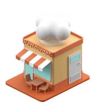 3D rendering of a isometric restaurant building illustration png
