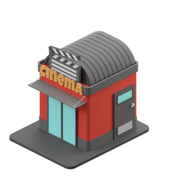 3D rendering of a isometric cinema building illustration png