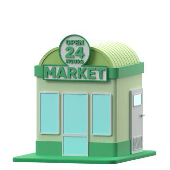 3D rendering of a 24 hours shop building illustration png