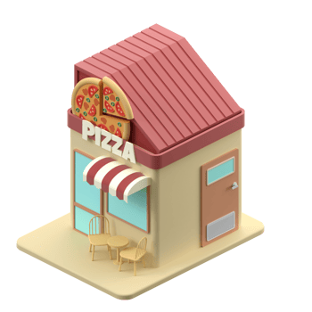 3D rendering of a isometric pizza shop building illustration png