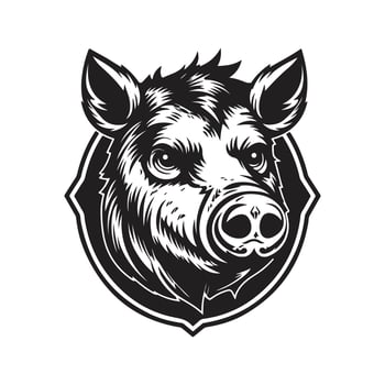 boar head, vintage logo line art concept black and white color, hand drawn illustration vector