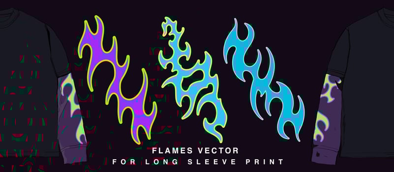 Inferno Style and Blaze a Trail with Hot Fire Ornaments for Sleeve and Chest Prints on 90's-Inspired Band T-Shirts and Merchandise vector