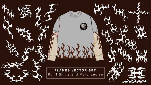 Inferno Style and Blaze a Trail with Hot Fire Ornaments for Sleeve and Chest Prints on 90's-Inspired Band T-Shirts and Merchandise vector