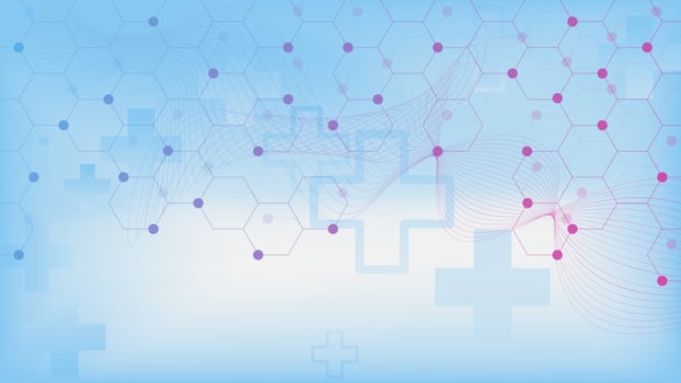 Abstract medical innovation background with hexagonal shapes. Medicine, chemistry and science concept design. Vector illustration.