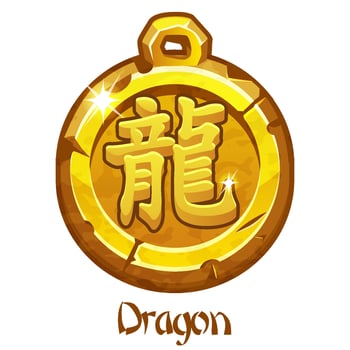 Golden amulet, Chinese zodiac sign of the dragon. Symbol of the new year 2024 vector