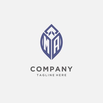 MA logo with leaf shape, clean and modern monogram initial logo design vector