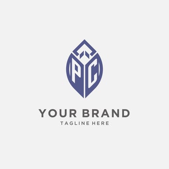 PC logo with leaf shape, clean and modern monogram initial logo design vector