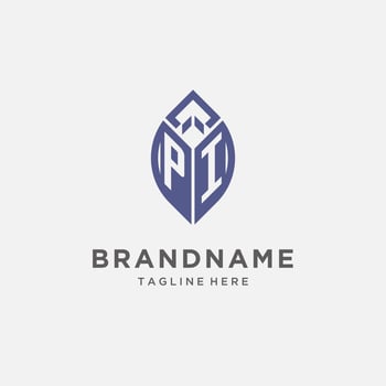 PI logo with leaf shape, clean and modern monogram initial logo design vector