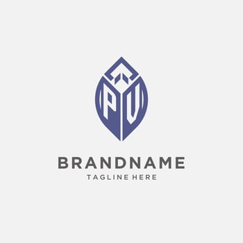 PV logo with leaf shape, clean and modern monogram initial logo design vector