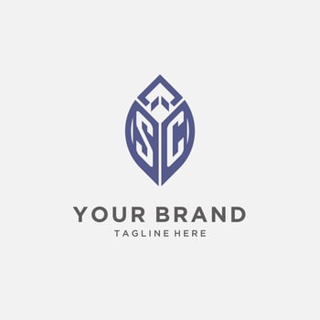 SC logo with leaf shape, clean and modern monogram initial logo design vector