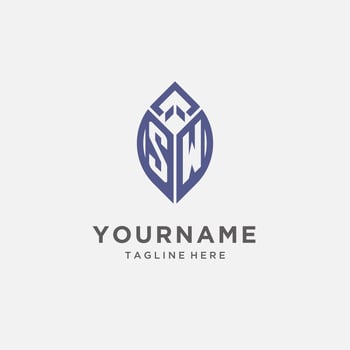 SW logo with leaf shape, clean and modern monogram initial logo design vector
