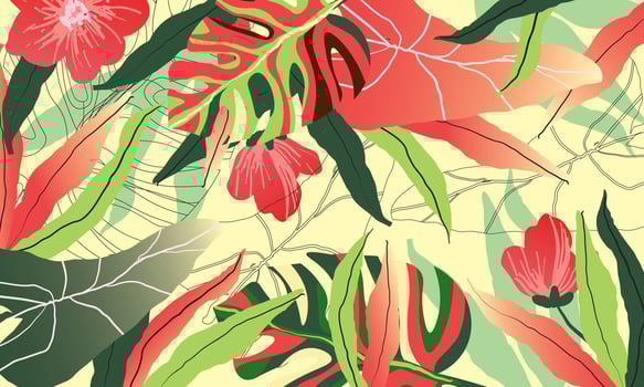 Modern exotic jungle plants illustration pattern vector